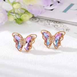 LM.aoruiz Butterfly Earrings for Women,925 Sliver Needle,Sparkle Glass Crystal Gemstone Butterfly Stud Earring, Anniversary Birthday Butterfly Jewelry Gifts for Women Grils (Color)