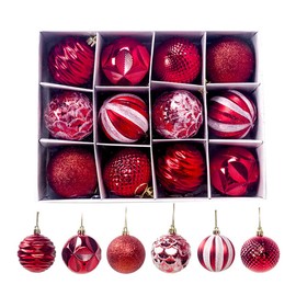Hggzeg 12pcs Christmas Tree Baubles, Christmas Balls Decoration Christmas Tree Pendants Gifts (Red)
