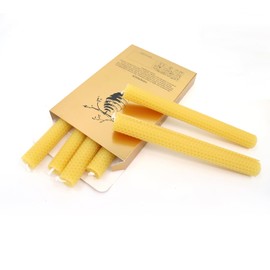 Monivi Beeswax Taper Candles 8" 6Pcs Set - Natural Beeswax Hand-Rolled Beehive Texture Flat Top Candle Sticks, Natural Honey Aroma Candles for Dating, Party, Event, Gift & Home Décor