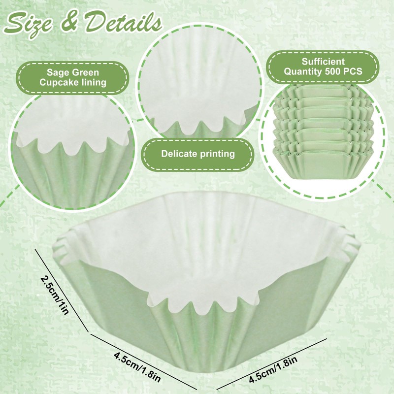 Whaline 500Pcs Sage Green Mini Square Cupcake Liners Disposable Paper