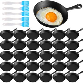 Remerry 50 Sets 4 Inches Cast Iron Skillets Mini Black Iron Nonstick Frying Pan Small Sizzling Plate Egg Pan Cast Pot Bundle with Oil Brush for Indoor and Outdoor Restaurant Kitchen