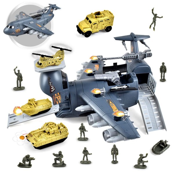 Innoocool Military Transport Cargo Airplane Car Toy Set with 4