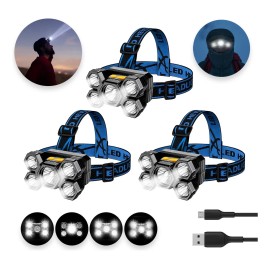 3pz Lampara Minera Potente Linterna 5000lm 5 Led Recargable Linterna Negro/Gris