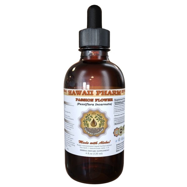 HawaiiPharm Passion Flower (Passiflora Incarnata) Liquid Extract, Tincture, Herbal Supplement, Made in USA, 4 fl.oz