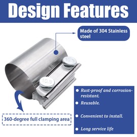 Dianrui 2PCS 1.75" Butt Joint Stainless Steel Clamp Band; 1.75 inch Universal Widening Clamp Fit for Exhaust System, Muffler
