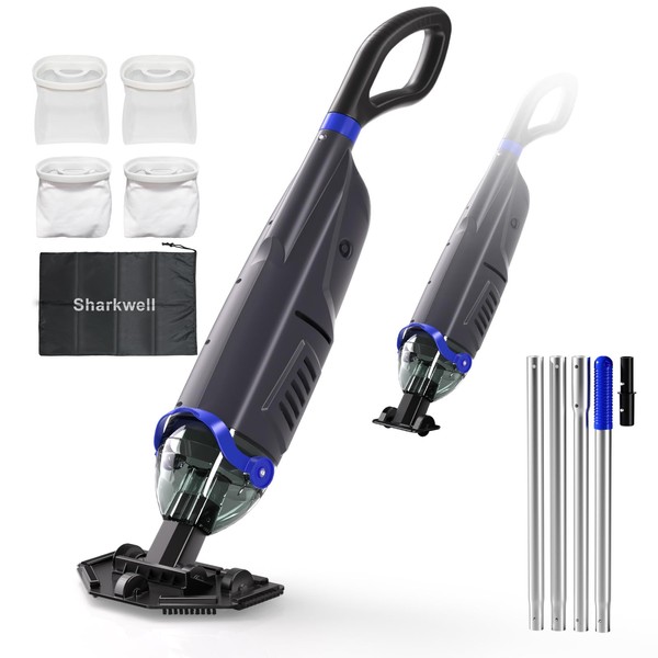 Sharkswell (2025 Upgraded) Cordless Pool Vacuum with Telescopic Pole,60 Min