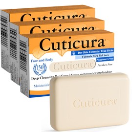 Cuticura Deep Cleansing Face and Body Soap, Dry Skin Formula – Deep Cleansing Bar Soap for Blemish-Prone Skin 3 oz (Pack of 3)