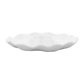 UPware Melamine Chip and Dip, 16 Inch Serving Platter for Appetizers, Chips, Cheese, Dessert, Salad, BPA-Free Dishwasher Safe Chip & Dip Platter (White)