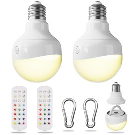 HISTAR Rechargeable Light Bulbs for Sconce and Lamp, E26 Battery Operated Light Bulb with Remote, RGB, Timer, Dimmable, 3 Color Temperature, 2Pack, 2500mAh