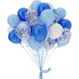 OWill Blue White and Silver Confetti Balloons,50 pcs 10 Inch Blue White and Silver Confetti Balloons, Blue White and Silver Confetti Balloons Latex Balloons for Wedding, Birthday,Party Decorations