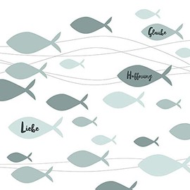 20 Napkins Fish with Love, Faith and Hope Green as Table Decoration for Christening, Communion and Confirmation 33 x 33 cm