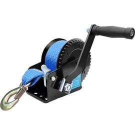 AKRIXKIP Boat Trailer Winch 1600LBS Hand Winch with 26ft Blue Winch Strap, 4:1 Gear Portable Winch with Hook, 2 Way Ratchet Manual Winch for Jet Ski Boat Towing Pulley Drag Winch