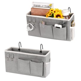 Loghot Bedside Caddy/Bedside Storage Bag Hanging Organizer for Bunk and Hospital Beds,Dorm Rooms Bed Rails,Can be Placed Glasses,Books,Mobile Phones,Keys (2pc Grey)