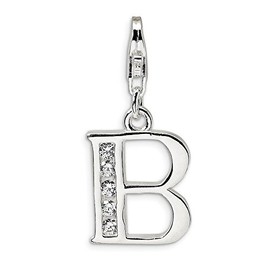 Amore LaVita Sterling Silver CZ Letter B with Lobster Clasp Charm