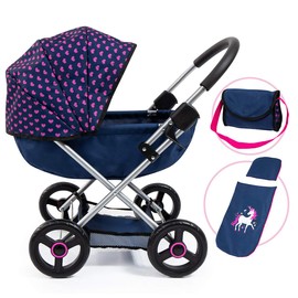 Bayer: 4-in-1 Toy Baby Doll Pram Stroller Cosy Set - Dolls Up to 18" (Blue/Purple) | Pretend | Dress up