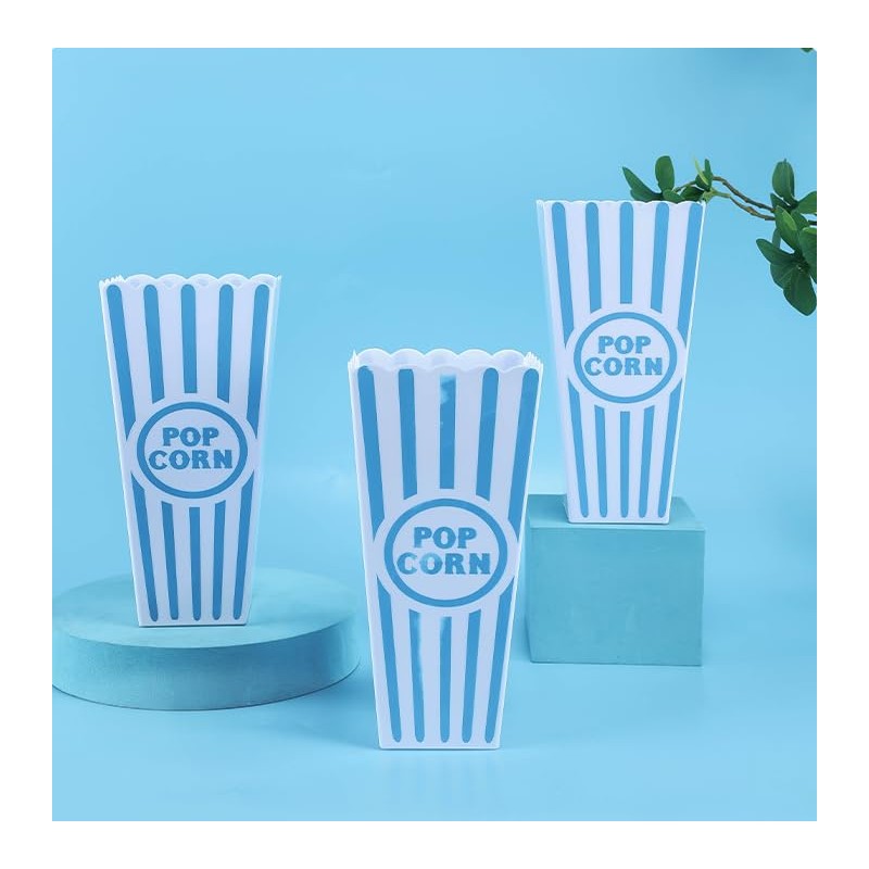 YOVECATHOU 5Pcs Plastic Red Blue White Striped Classic Popcorn Containers