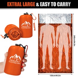 Oudain 6 Pcs XL Emergency Sleeping Bag 94.5" x 49.2" Waterproof Survival Sleeping Bag with Whistle Carabiner Portable Thermal Bivy Sack Emergency Blankets for Camping Hiking Outdoor (Orange)