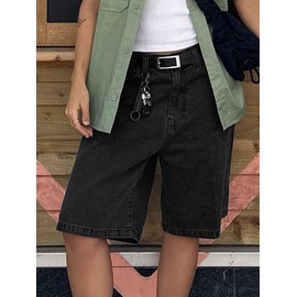 EMMIOL Women Jorts Jean Shorts Mid-Low Waisted Trendy Causal Summer Loose Straight Leg Denim Shorts