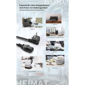 Monitor Power Cable (Pack of 2, 1.8 m), CYD Universal Cable Laptop 250 V 10 A Compatible with Printer HP Canon Epson Laptop Power Supply HP Dell Asus