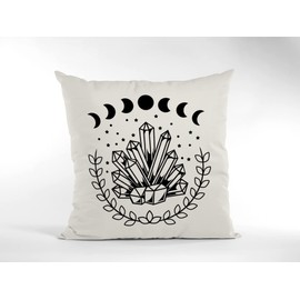 Crystal Lover Cushion Cover - Crystals Scatter Cushion Home Accessory Pillow Bedroom Moon Crystal Healing Health - Natural Canvas 40x40cm