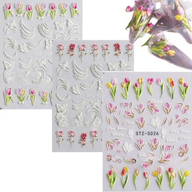 5D Embossed Flower Nail Art Stickers,Self-Adhesive Flowers Nail Decals,Colorful Floral Nail Art, Rose Butterfly Stickers for Nail Art,for Women Manicure Decoration (Flower 3)