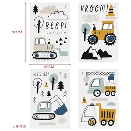 Mulaibdin 74 Pcs Digger Tractor Wall Stickers, Nursery & Kids Wall Stickers, Wall Stickers for Bedrooms, Boys Room Decor, Truck Excavator Stickers for Toddlers, Construction Vehicles Wall Stickers