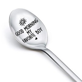 Christmas Xmas Gifts for Son Dad Husband Boyfriend Anniversary Birthday Gifts for Fiance Groom Coffee Tea Dessert Lover Spoons Good Morning My Favorite Boy Spoon