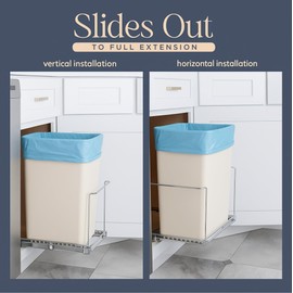 Pull-Out Trash Can for Cabinet – 9 Gal (36 Qt) – Heavy-Duty Chrome Slide, Smooth Soft-Close Operation, Built-in Trash Bag Storage – Fits ≥11″ Cabinet Opening – Bin Not Included