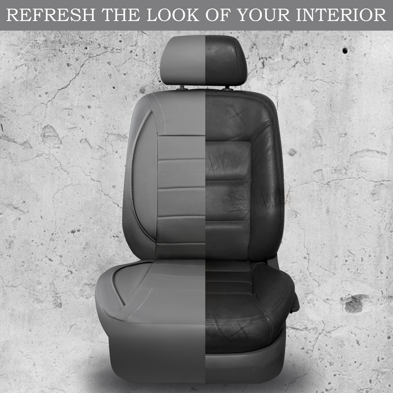 CAR PASS Piping Faux Leather Car Seat Cover Full Set,Grey