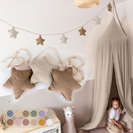lilimaus Stars Bunting Fabric – Bunting Children's Room – 100% Cotton Handmade Garland Fabric – Bunting Muslin – House Bed Decoration Girls & Boys – Garland Nursery Decoration Baby Room