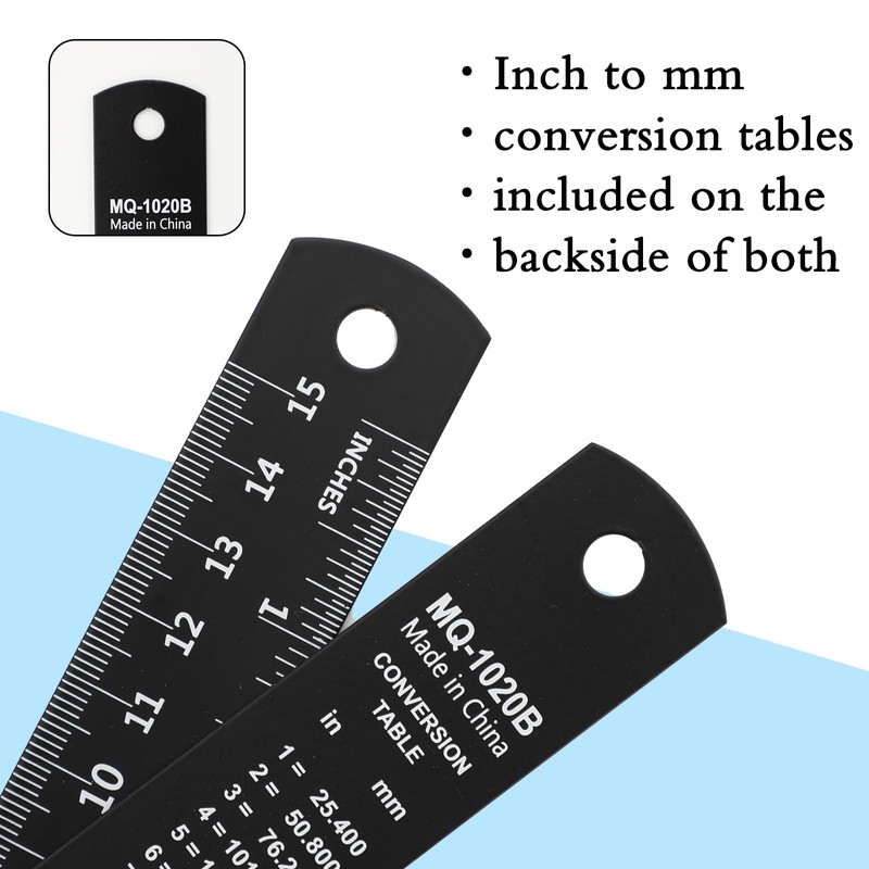 2PCS 6 Inch & 1PCS 8 Inch Aluminum Straightedge Ruler
