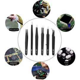 6-Piece Precision Tweezers Set Anti-Static, Multi-Function Stainless Steel Tweezers Set, Used for Electronics, Jewelry, Handicrafts, Laboratory Work, Hobbies and Other Maintenance Tools