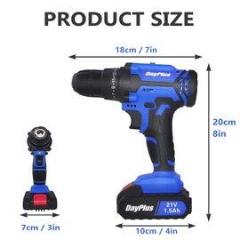 Cordless Drill 21V Power Drill set with 2 Battery & charger 2 Variable Speed Electric Power Drill 25+1 Torque Setting 3/8” Chuck LED and 26pcs Drill Bits for Home Project