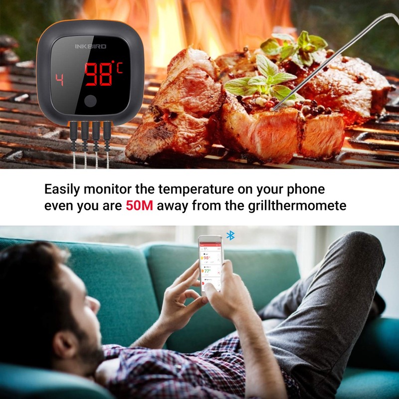Inkbird IBT-4XS BBQ Thermometer Bluetooth Meat Thermometers, 150ft Wireless Meat