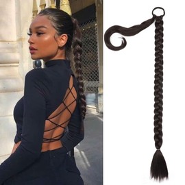 Charsun 20inch Long Braided Ponytail Extensions for Women, Straight Wrap Around Hair Extensions With Hair Tie, Natural Soft DIY Synthetic Ponytail Hair Extensions Daily Wear (Dark Brown)