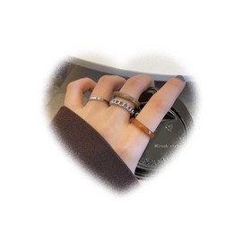 W WEILIRIAN Vintage Brown Resin Rings Resin Knuckle Rings Resin Stacking Rings Minimal Finger Rings Stacking Band Rings Set Jewellery for Women and Girls Gifts