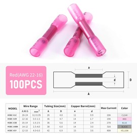 MKUCCD Heat Shrink Butt Wire Connectors, 100Pcs 22-16 AWG Red Insulated Waterproof Electrical Wire Connectors Automotive Marine Grade Wire Crimp Terminals Butt Splices