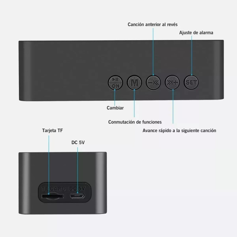 Reloj Despertador Digital C/bocina/bluetooth/radio Fm Color Negro SAVEFREE