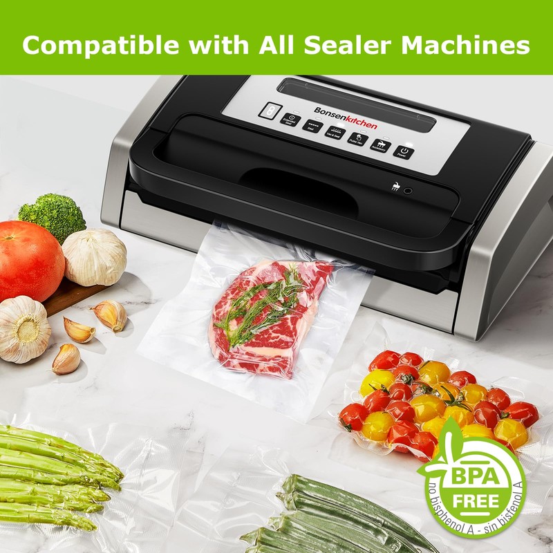Bonsenkitchen Vacuum Sealer Rolls Bags, 6 Pack 3 Rolls 11"