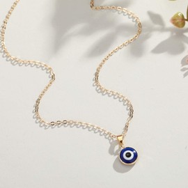 Turkey Guard Necklace Evil Eye Amulet Pendant Necklace Statement Circle Crystal Glass Evil Eye Charm Protect Ojo Choker for Women Girls Jewelry, Metal, Crystal