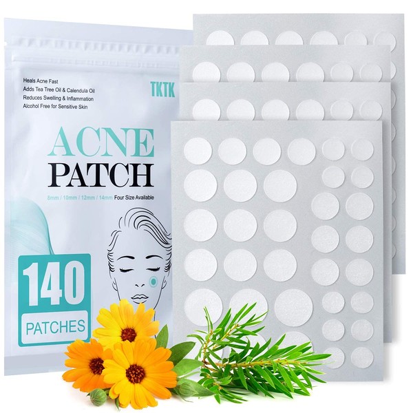 Acne Patch Pimple Patch, 4 Sizes 140 Patches Acne Absorbing Cover Patch, Hydrocolloid Invisible Acne Patches For Face Zit Patch Acne Dots Tea Tree, Calendula Oil - 1 Pack