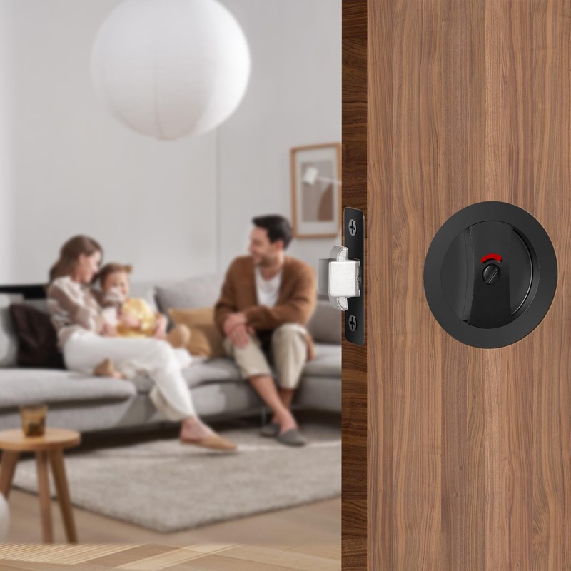 Aglehome Matte Black Pocket Door Hardware with Indicator, Contemporary Privacy