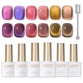 GAOY Pink Ocean Cat Eye Gel Nail Polish Set with Magnet for Holographic Cat Eye, Salon Gel Manicure and Nail Art DIY at Home - Color: Polar Aurora