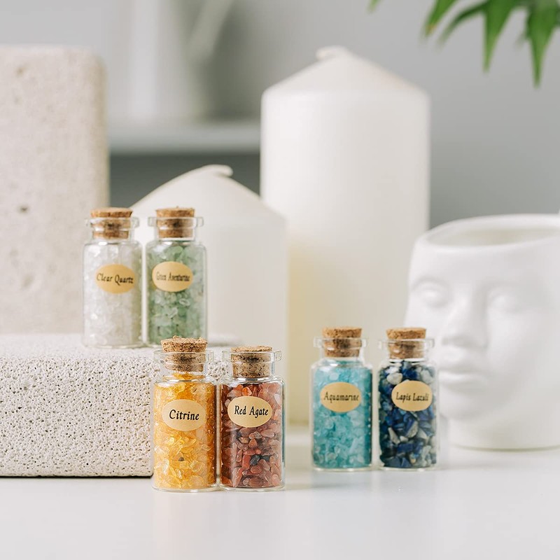 KHOCOEE 12 Different Gemstone Bottles Chip Crystals and Healing Stone,
