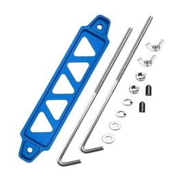 ARONOVA Battery Hold Down Sets,With Billet Aluminum Battery Tie Down Bracket And 18-8(304) Stainless Steel J bolts (Blue, 10 inch bolts)