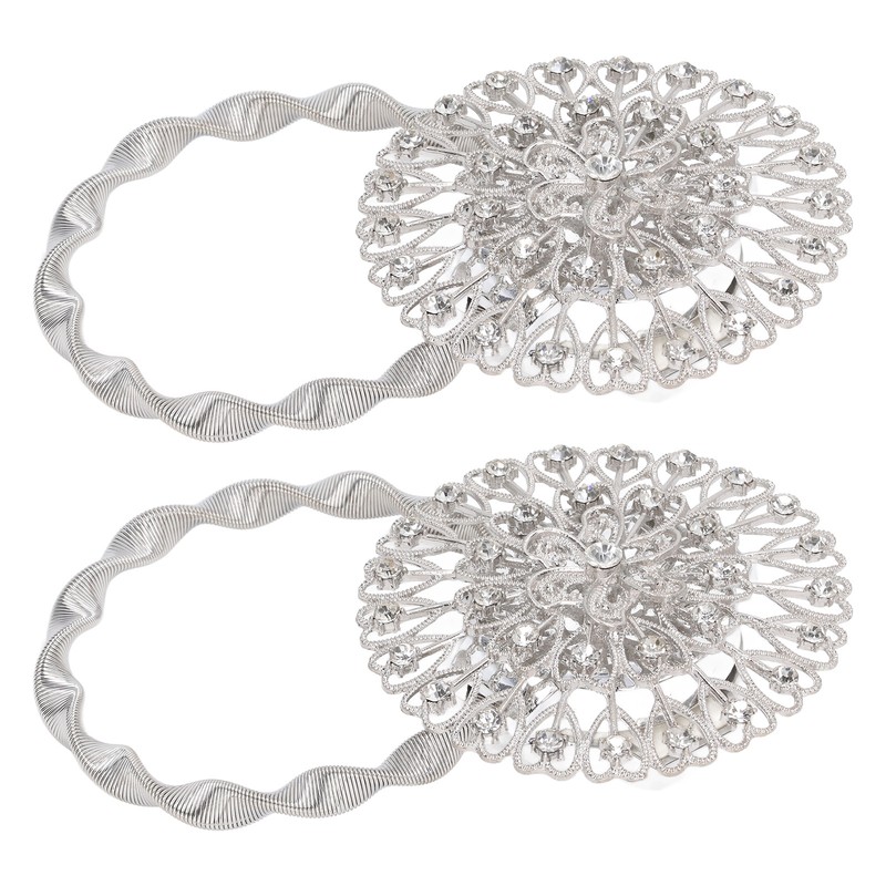 2Pcs Magnetic Curtain Tiebacks Stainless Steel Sparkling Crystal Flower Curtain