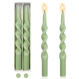 Green Candlestick Spiral Taper Candle - Set of 2 Long Twisted Candlesticks Unscented Tapered Candles Swirl Candle Sticks for Home Decoration Holiday Wedding Party (1D-Light Green)