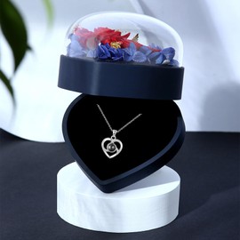 BAITAI Ewige echte Rose mit I Love You Halskette,Konservierte Rose Blumen Schmuck Geschenkbox, zum Valentinstag Muttertag Hochzeit Jahrestag Geburtstag Geschenk für sie Frauen Freundin Frau