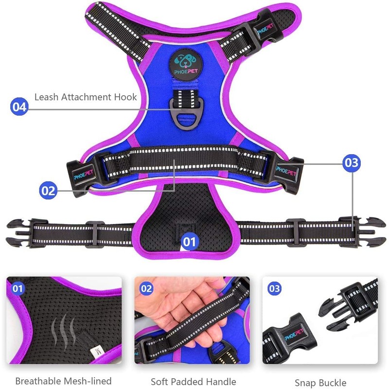PHOEPET Upgraded No Pull Dog Harness, Reflective Adjustable Vest, with