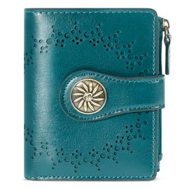 Tipmile Small Wallet Women Bifold RFID Blocking Card Holder Leather Wallets with Zipper Coin Pocket, Peacock Blue, Minimalist